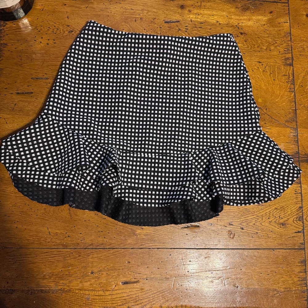 Lord & Taylor Black and White Gingham Ruffle-Hem Mini Skirt